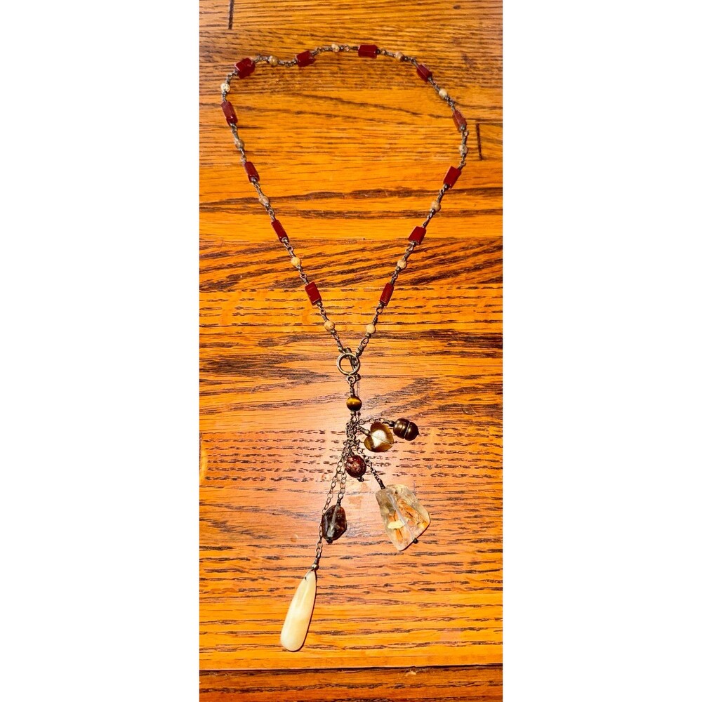 Sterling silver Toggle Necklace with Genuine Stones 20”